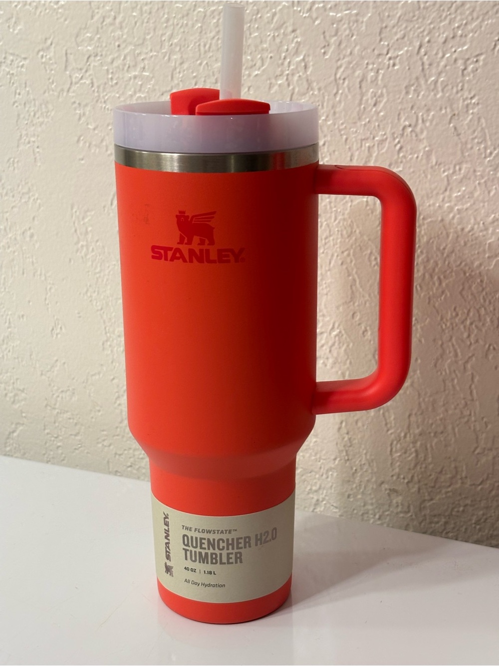Stanley Red Travel Tumbler with Handle and Straw